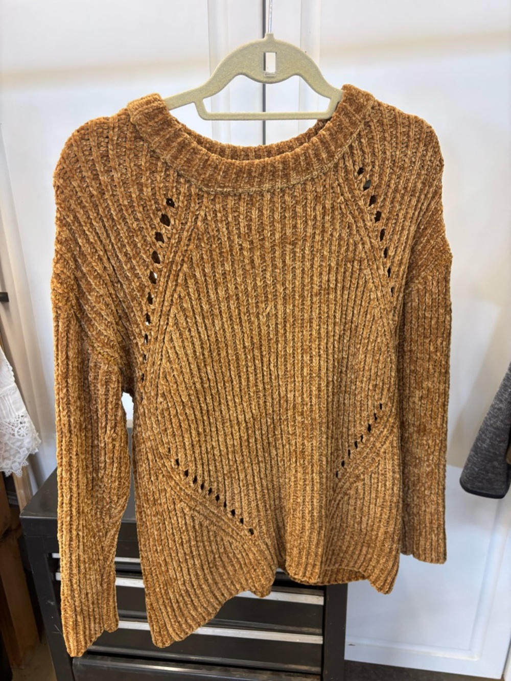 Anama Mustard Brown Chenille Crewneck Sweater